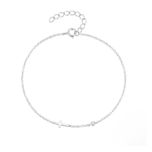 PULSERA CRUZ CIRCÓN PLATA
