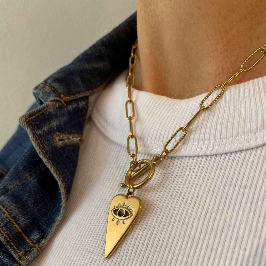 COLLAR ACERO QUIRÚRGICO OJO EN CORAZÓN