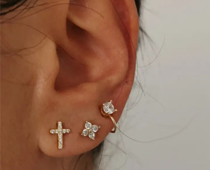 AROS PLATA BAÑADO EN ORO CRUZ PEQUEÑOS