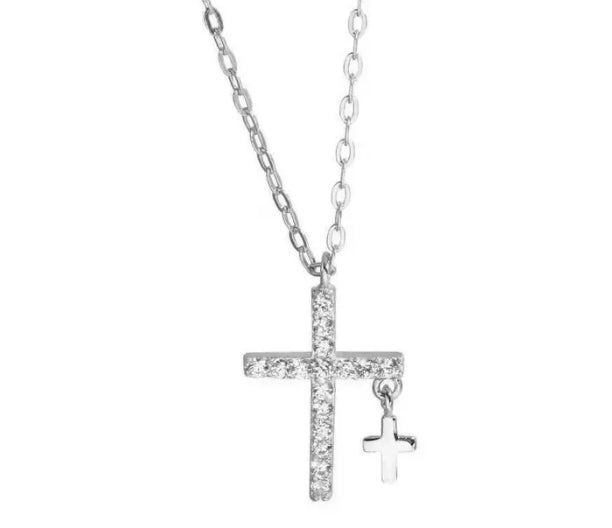 COLLAR DE PLATA DOBLE CRUZ - CIRCONES