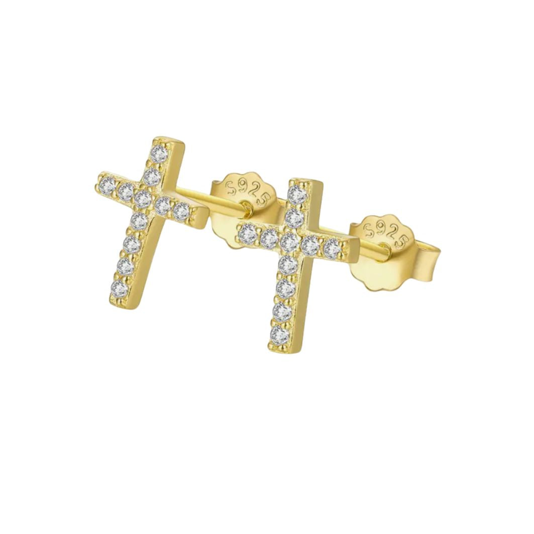 AROS PLATA BAÑADO EN ORO CRUZ PEQUEÑOS