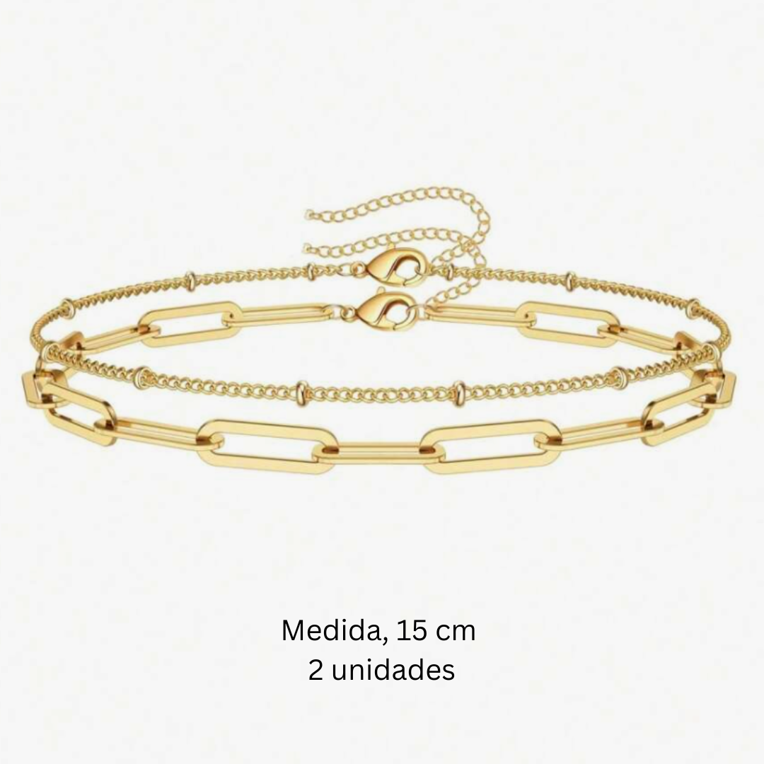 PULSERA DE ACERO QUIRURGICO BAÑADA EN ORO DOBLE ESLABON