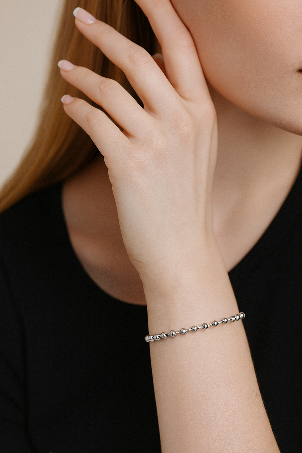PULSERA ACERO QUIRÚRGICO SILVER BEADS