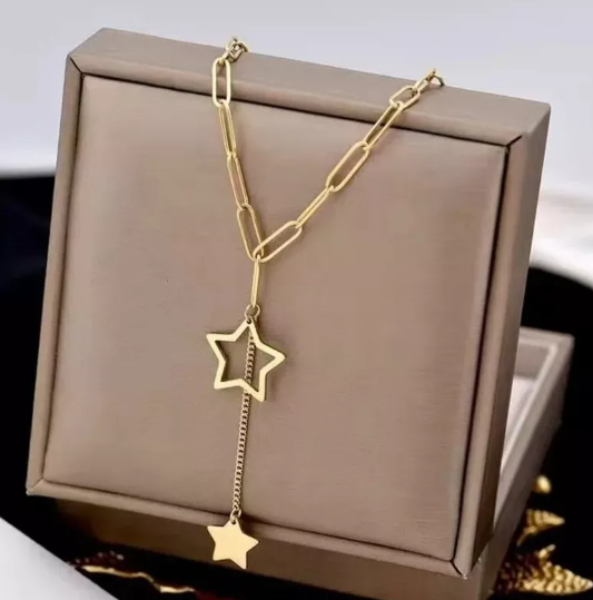 COLLAR ACERO QUIRÚRGICO DORADO ESTRELLAS ESLABONES