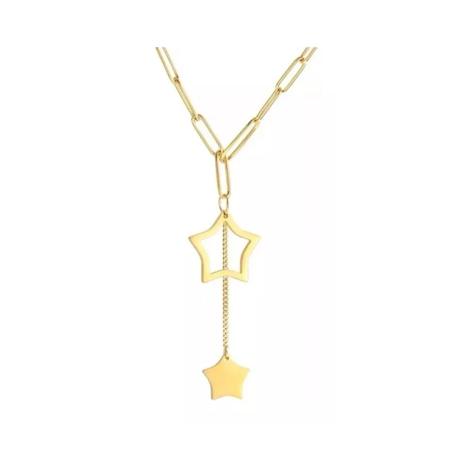 COLLAR ACERO QUIRÚRGICO DORADO ESTRELLAS ESLABONES