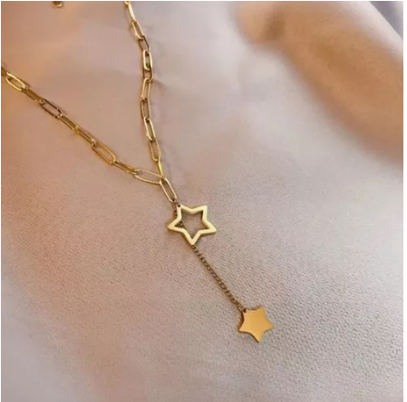 COLLAR ACERO QUIRÚRGICO DORADO ESTRELLAS ESLABONES