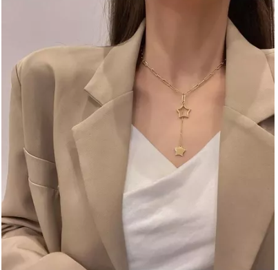 COLLAR ACERO QUIRÚRGICO DORADO ESTRELLAS ESLABONES