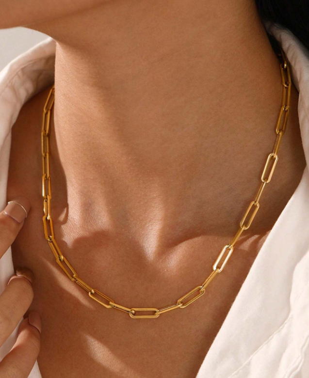 COLLAR DE ACERO QUIRÚRGICO BAÑADO EN ORO CLIP DE ESLABONES.