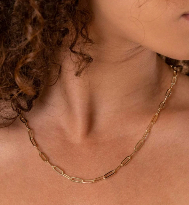 COLLAR DE ACERO QUIRÚRGICO BAÑADO EN ORO CLIP DE ESLABONES.