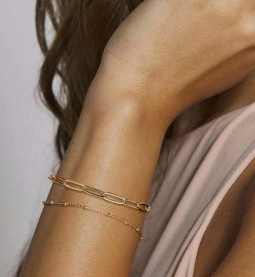 PULSERA DE ACERO QUIRURGICO BAÑADA EN ORO DOBLE ESLABON