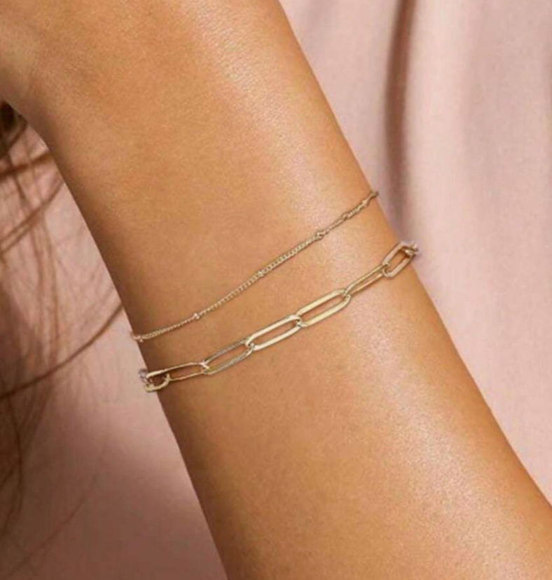 PULSERA DE ACERO QUIRURGICO BAÑADA EN ORO DOBLE ESLABON