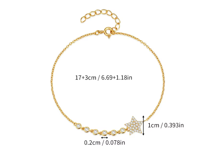 PULSERA DE PLATA BAÑADA EN ORO ESTRELLA BRILLO.