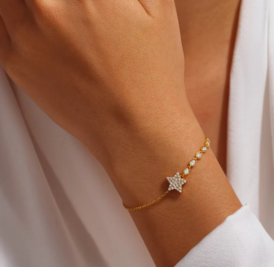 PULSERA DE PLATA BAÑADA EN ORO ESTRELLA BRILLO.