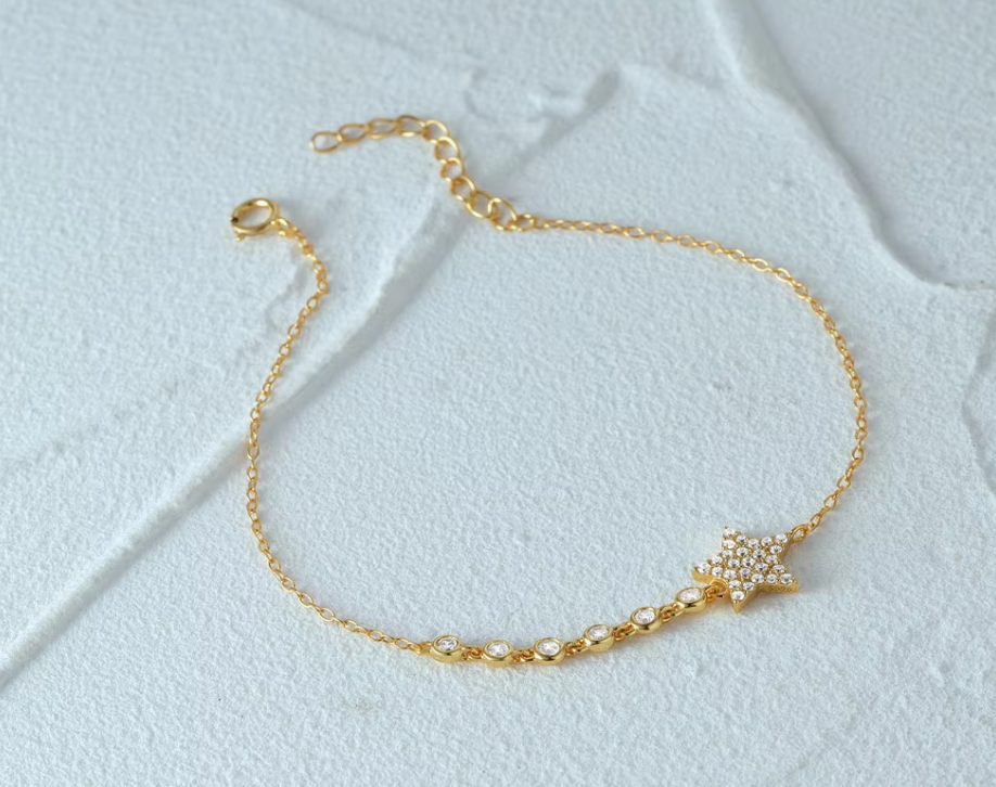 PULSERA DE PLATA BAÑADA EN ORO ESTRELLA BRILLO.