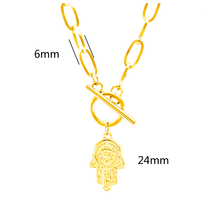 COLLAR ACERO QUIRÚRGICO ESLABÓN MANO DE FÁTIMA DORADO