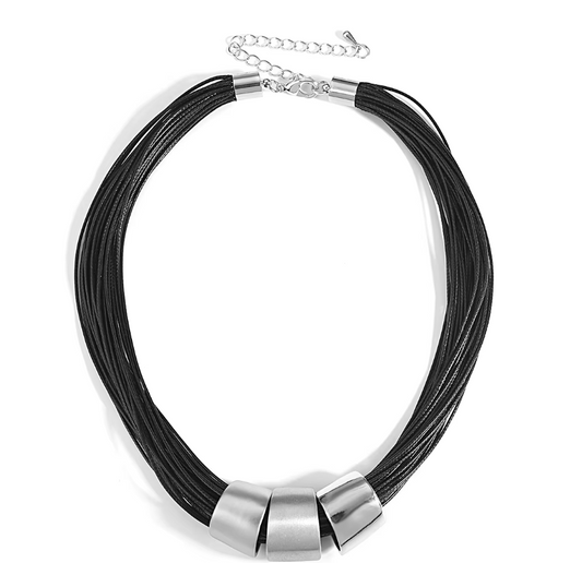 COLLAR BIJOUX GRUESO MULTI GEOMÉTRICO PLATEADO