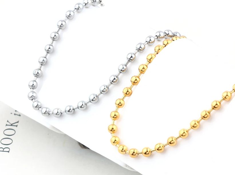 PULSERA ACERO QUIRURGICO GOLD BEADS