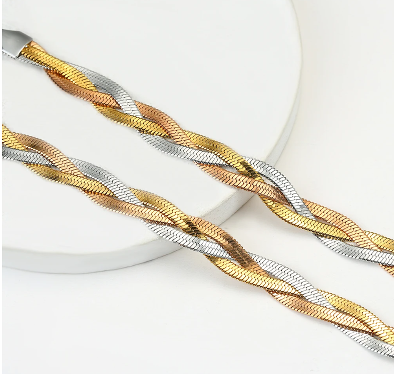 PULSERA ACERO QUIRURGICO TRENZA 3 COLORES