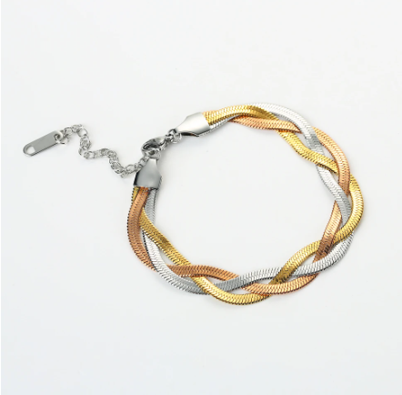 PULSERA ACERO QUIRURGICO TRENZA 3 COLORES