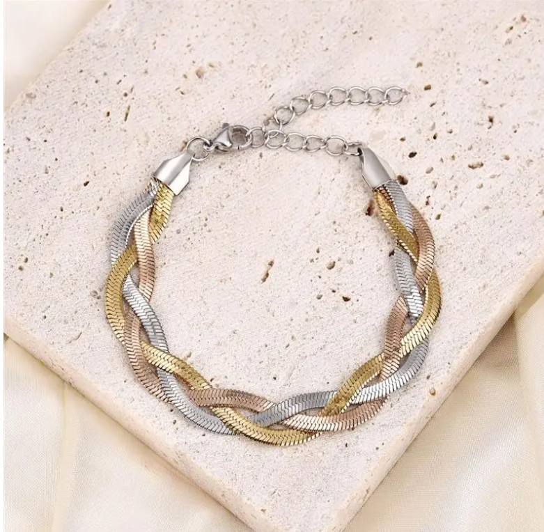 PULSERA ACERO QUIRURGICO TRENZA 3 COLORES