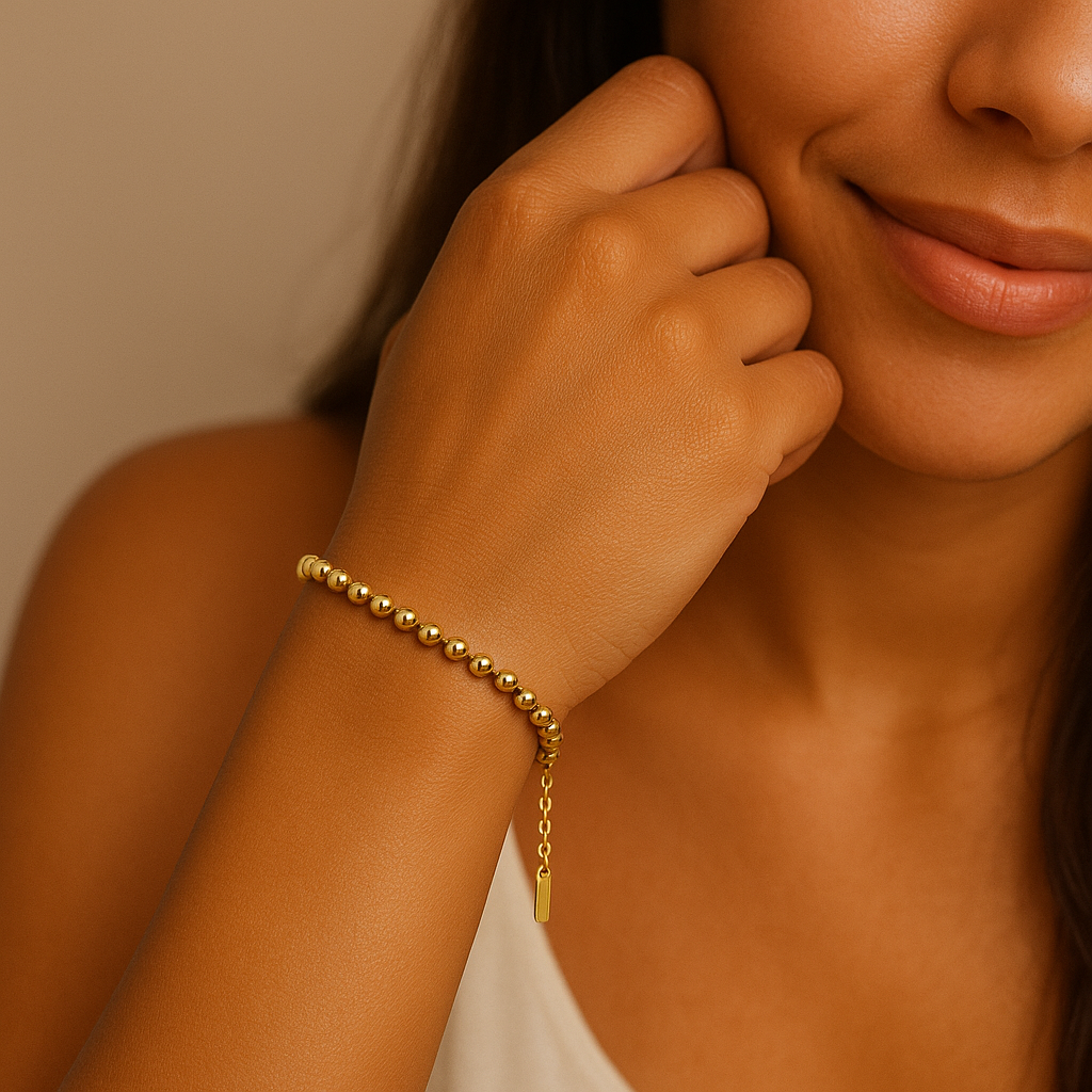 PULSERA ACERO QUIRÚRGICO GOLD BEADS