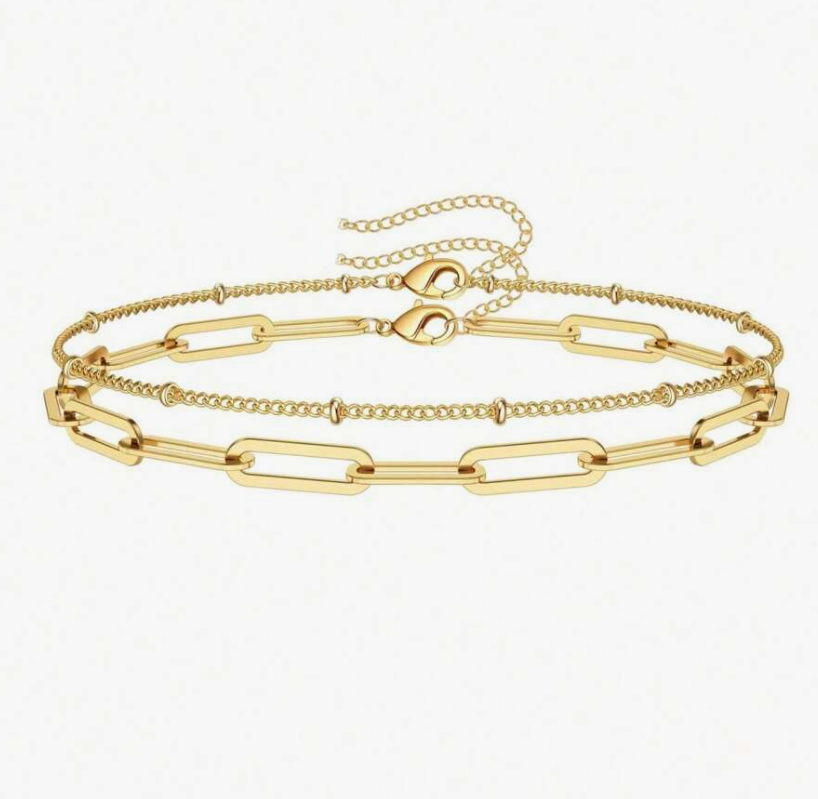 PULSERA DE ACERO QUIRURGICO BAÑADA EN ORO DOBLE ESLABON