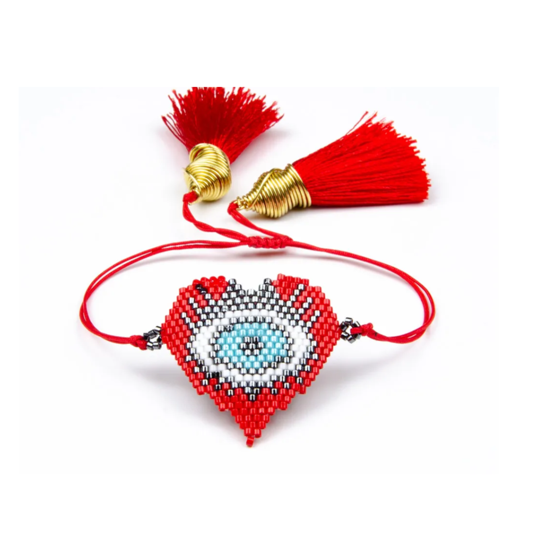 PULSERA MIYUKI ROJA CON CORAZON - OJO DEPROTECCION